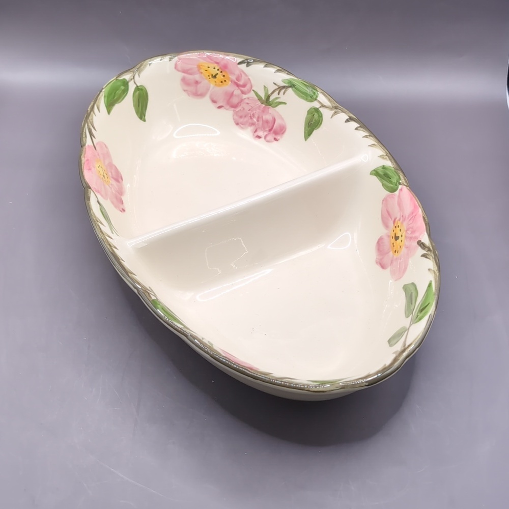 Vintage Franciscan Desert Rose Fine Earthenware Oval Divided Serving Bowl 11"
